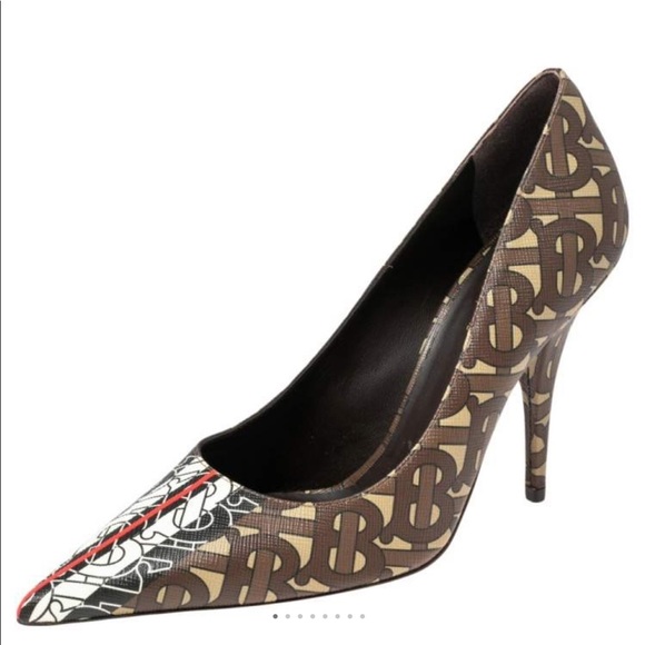 Burberry Elodie 105 Monogram Brown Heels - Picture 1 of 15